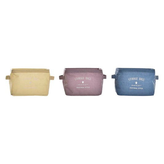 Καλάθι DKD Home Decor Κίτρινο Μπλε Μπορντό Καμβάς Σύγχρονη 20 x 16 x 15 cm (3 Μονάδες)