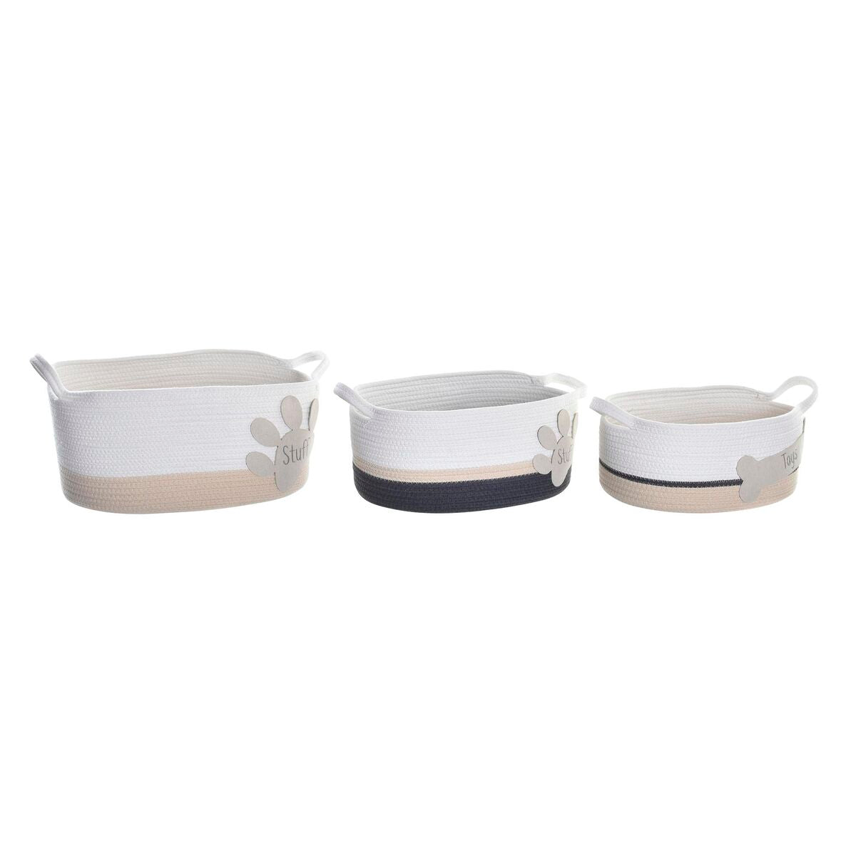 Σετ Καλαθιών DKD Home Decor Λευκό Γκρι Κρεμ 60 x 31 x 25 cm 3 Τεμάχια