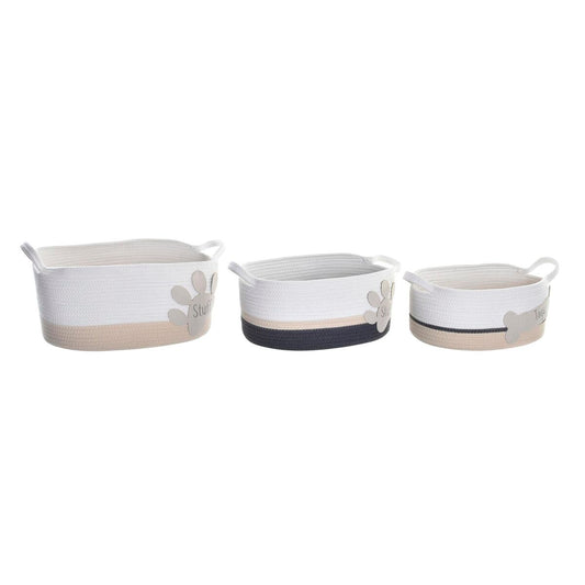 Σετ Καλαθιών DKD Home Decor Λευκό Γκρι Κρεμ 60 x 31 x 25 cm 3 Τεμάχια