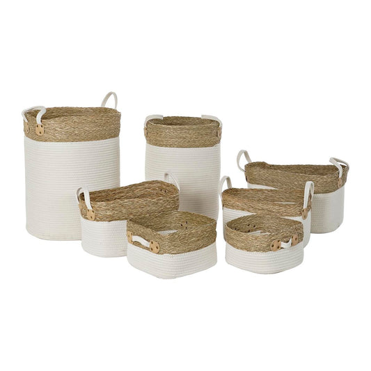 Σετ Καλαθιών DKD Home Decor Λευκό Καφέ Φυσική ίνα 41 x 41 x 52,5 cm