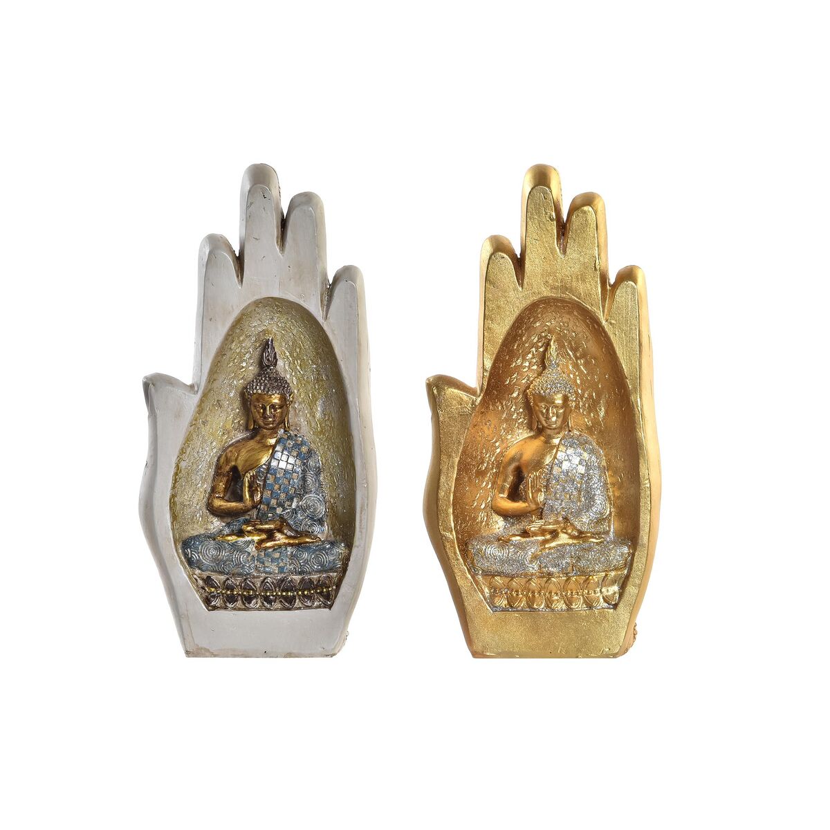 Διακοσμητική Φιγούρα DKD Home Decor Γκρι Χρυσό Βούδας Ρητίνη (10 x 7,2 x 20,9 cm) (x2)