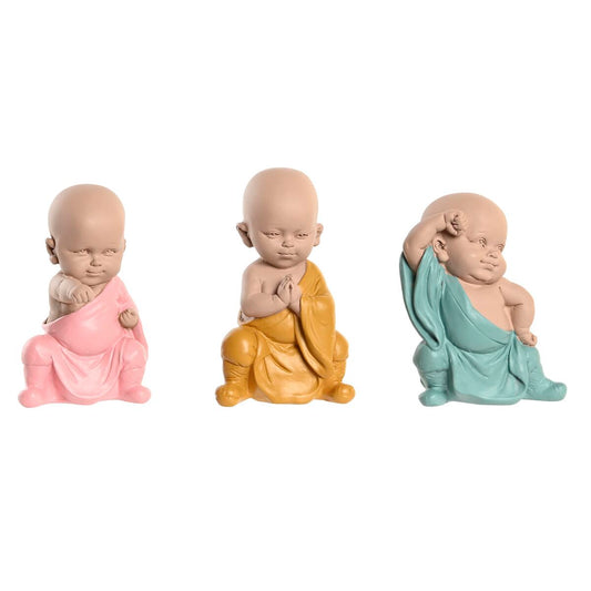 Διακοσμητική Φιγούρα DKD Home Decor Μπλε Ροζ Κίτρινο Ρητίνη Μοναχός (8 x 5,5 x 12,7 cm) (3 Μονάδες)