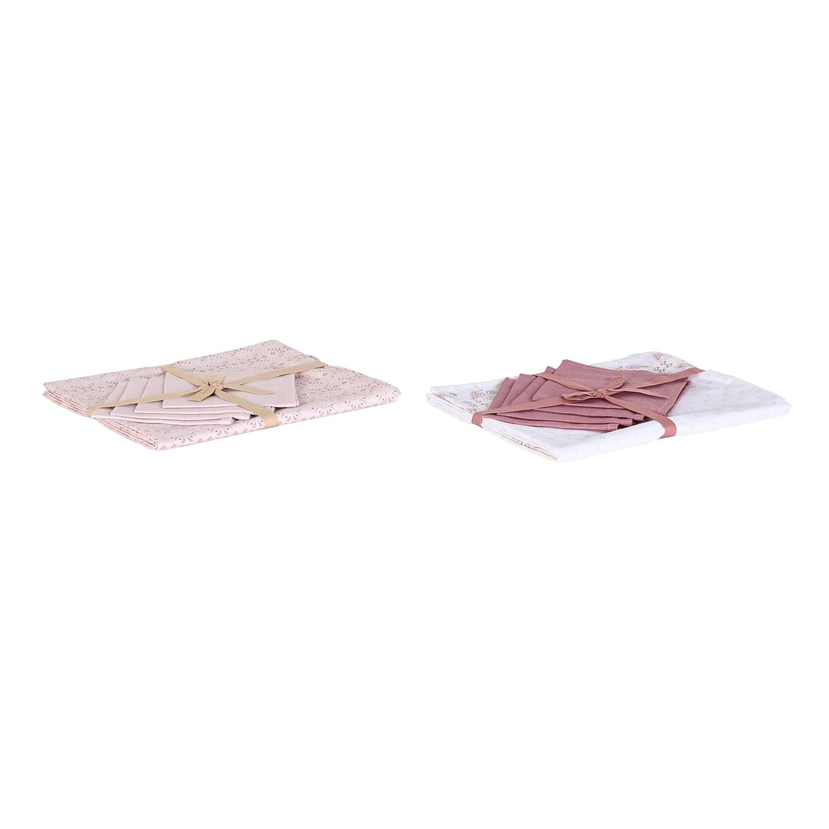 Τραπεζομάντιλο και πετσέτες DKD Home Decor 150 x 150 x 0,5 cm Ροζ Λευκό (x2)