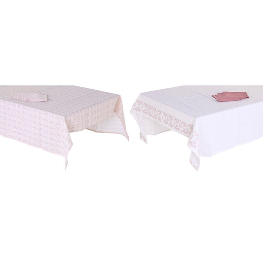 Τραπεζομάντιλο και πετσέτες DKD Home Decor 150 x 150 x 0,5 cm Ροζ Λευκό (x2)