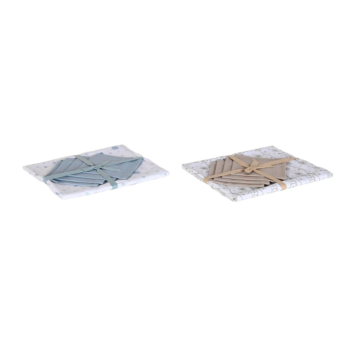 Τραπεζομάντιλο και πετσέτες DKD Home Decor 150 x 150 x 0,5 cm Μπλε Καφέ Λευκό (x2)