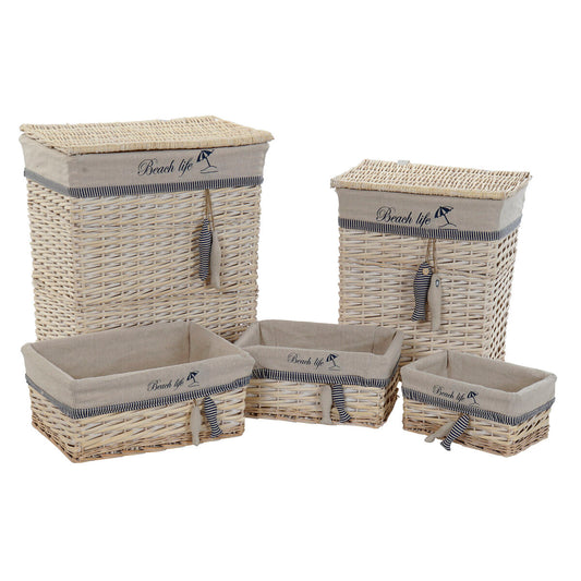 Σετ Καλαθιών DKD Home Decor Μπλε Μπεζ Αλουμίνιο Σπείρες Μεσογείακός 5 Τεμάχια