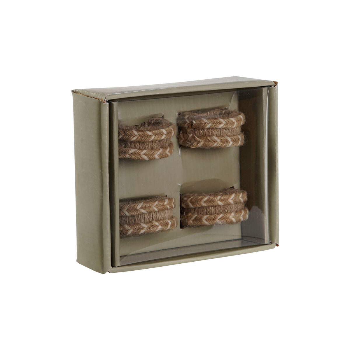 Ροδέλα σερβιέτας DKD Home Decor Φυσικό Γιούτα Ξύλο από Μάνγκο 6 x 3 x 6 cm 4 Τεμάχια