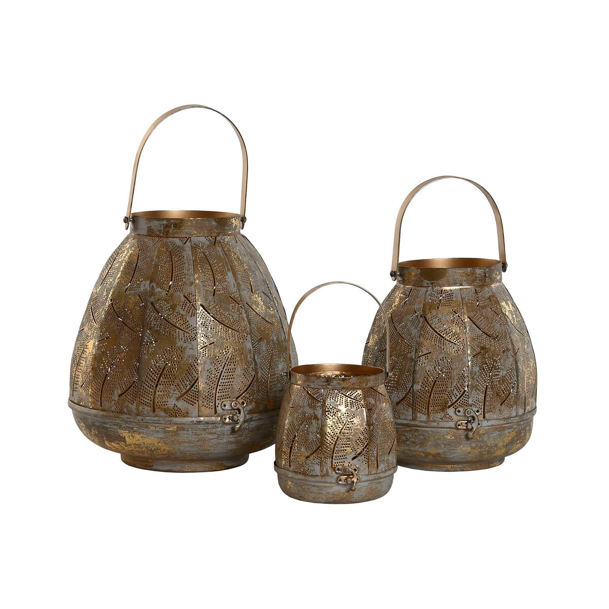 Σετ με Κηροπήγια Home ESPRIT Χρυσό Μέταλλο 25 x 25 x 28 cm (3 Μονάδες)