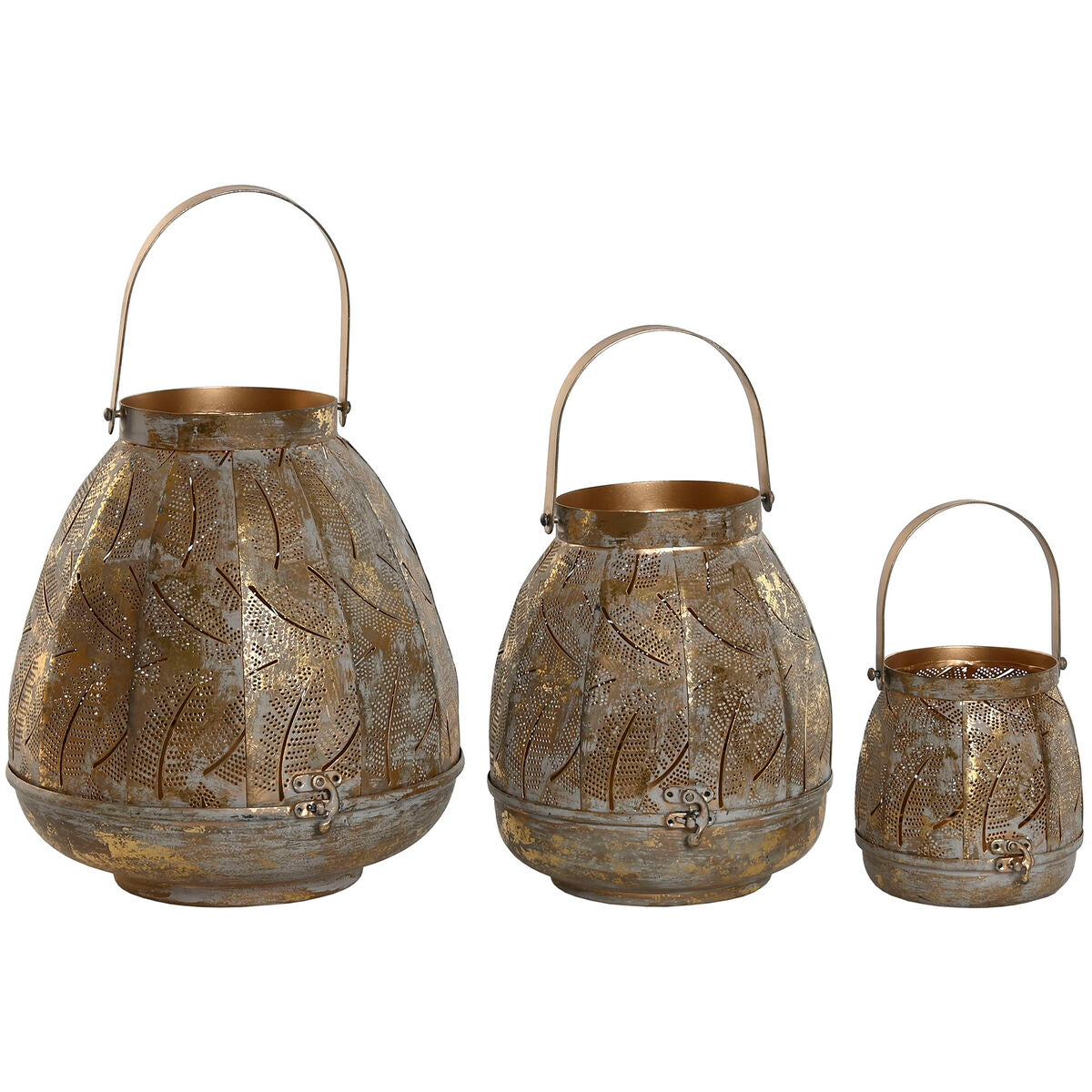 Σετ με Κηροπήγια Home ESPRIT Χρυσό Μέταλλο 25 x 25 x 28 cm (3 Μονάδες)