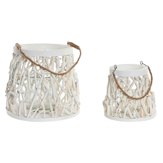 Κηροπήγιο Home ESPRIT Λευκό Ξύλο Κρυστάλλινο 35 x 35 x 32 cm (x2)