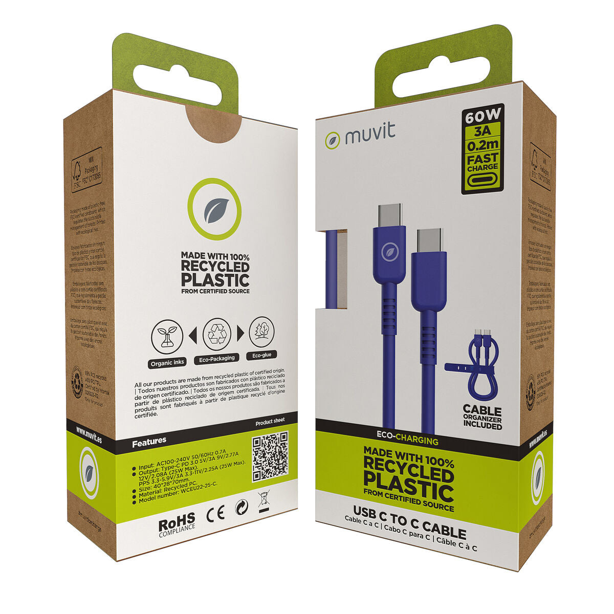 Καλώδιο USB-C σε USB-C Muvit for Change Μπλε 0,2 m