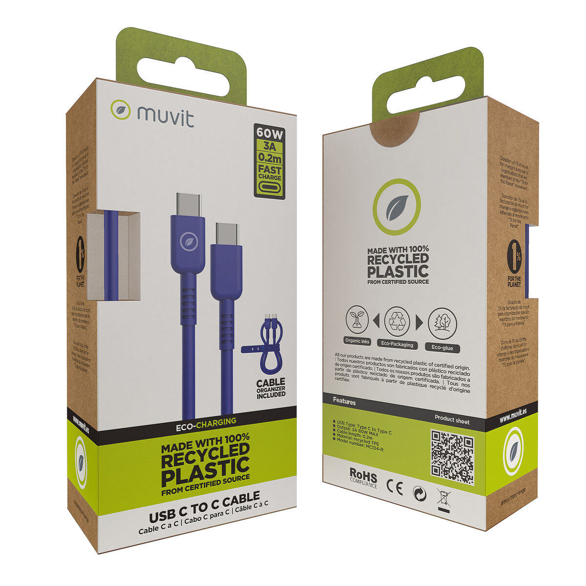 Καλώδιο USB-C σε USB-C Muvit for Change Μπλε 0,2 m