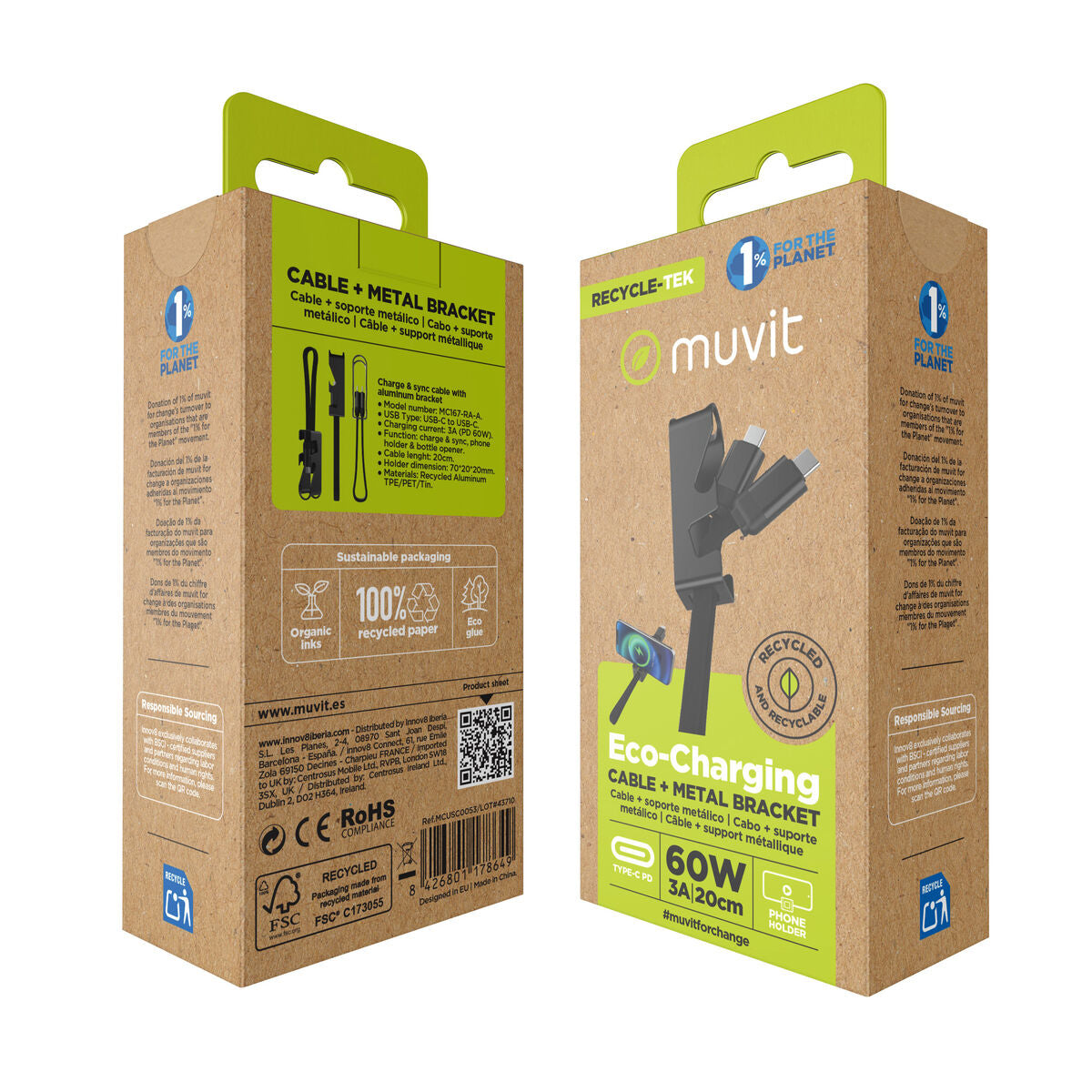 Καλώδιο USB Muvit MC167-RA-A Μαύρο