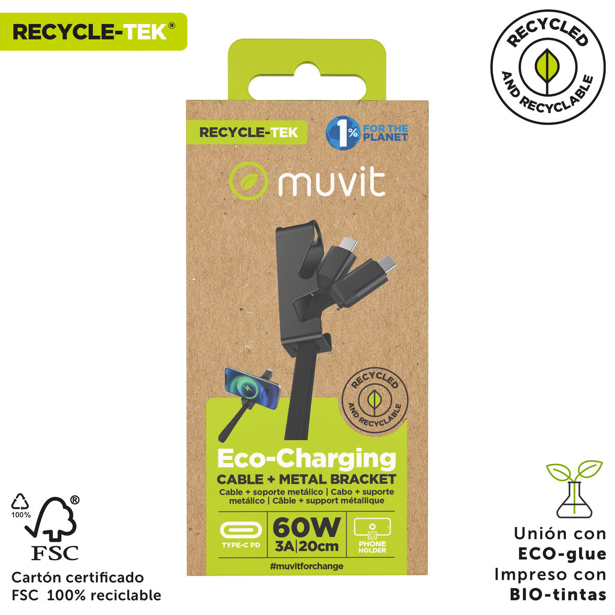 Καλώδιο USB Muvit MC167-RA-A Μαύρο