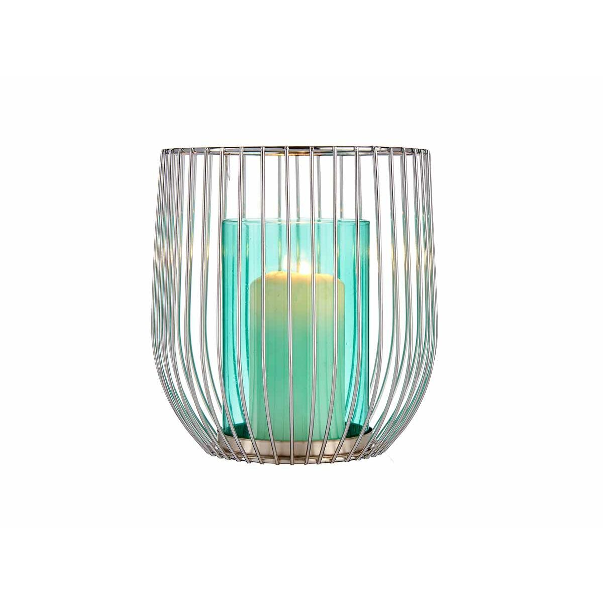 Κηροπήγιο Gift Decor Μπλε Ασημί Μέταλλο Γυαλί 15 x 17 x 15 cm Κλουβί