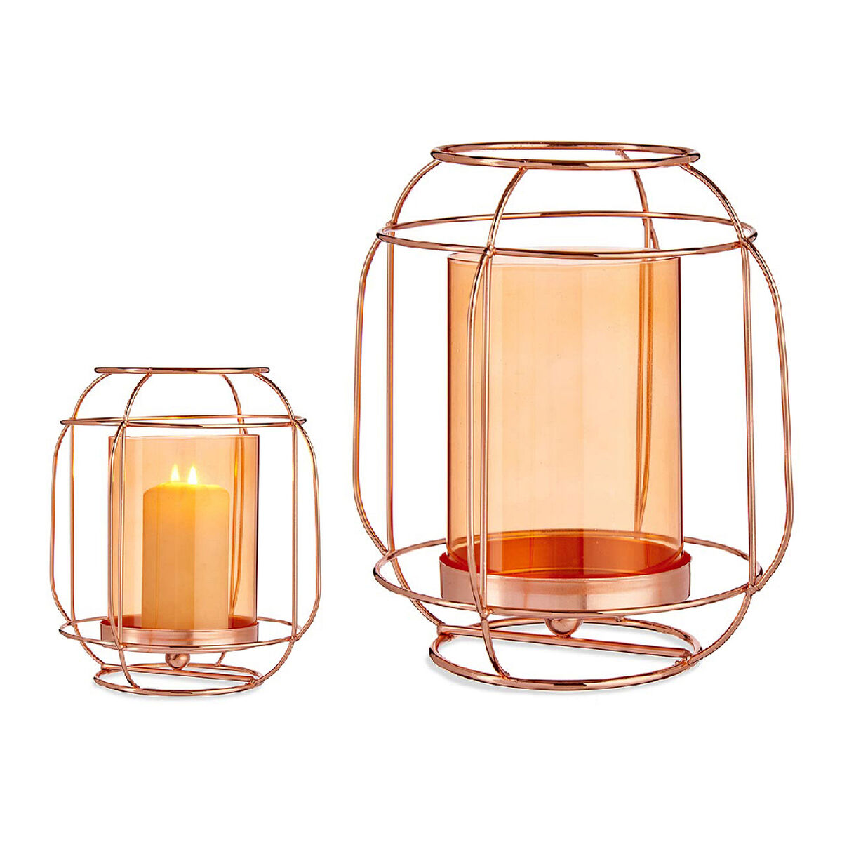 Κηροπήγιο Gift Decor Χαλκός Κεχριμπάρι Μέταλλο Γυαλί 19 x 20 x 19 cm Lanterne