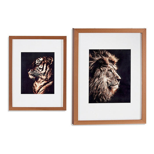 Πίνακας Gift Decor Αργυρό Γυαλί τσιπ - ματ Τίγρης Λέων 33 x 3 x 43 cm 33 x 43 x 3 cm