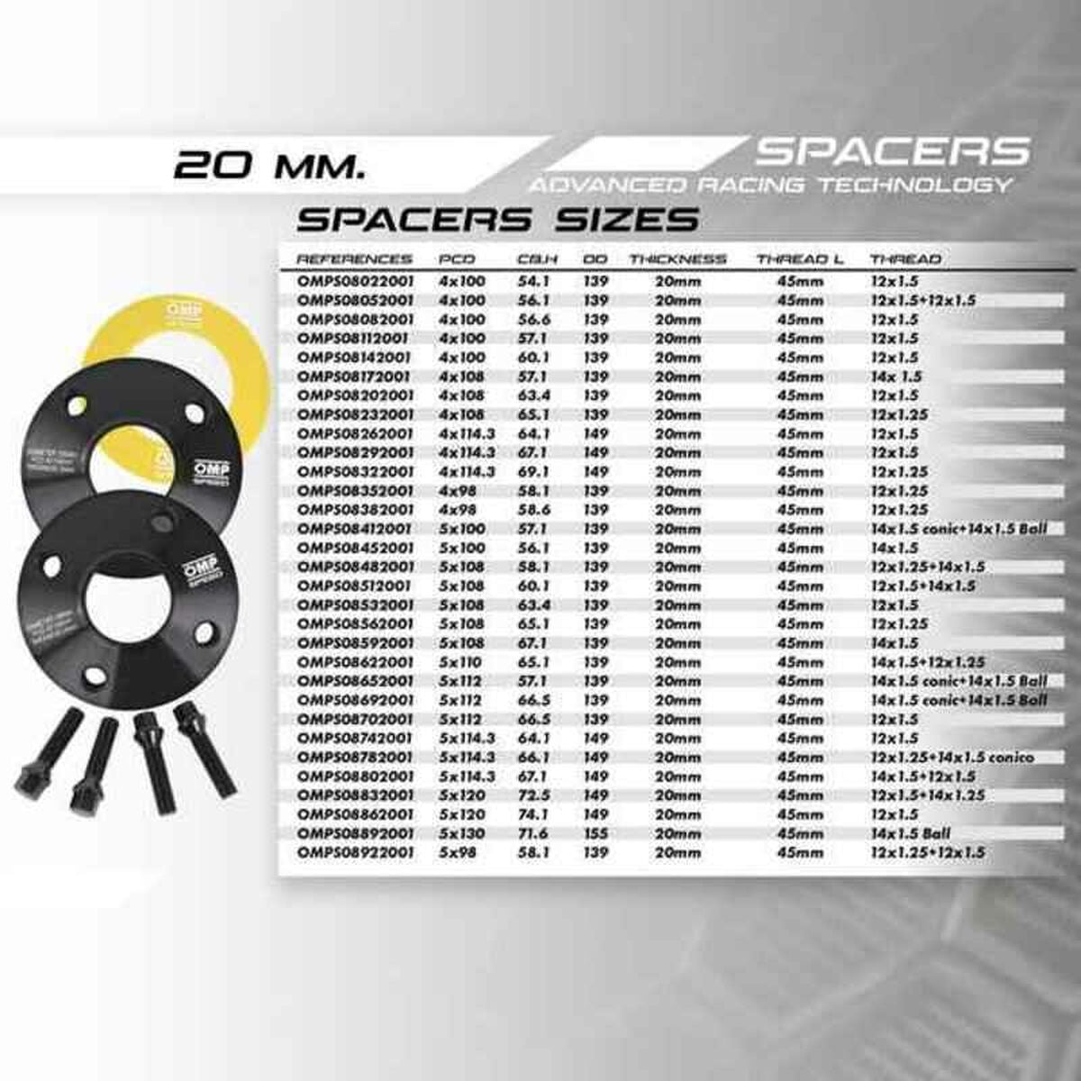 Σετ διαχωριστικών OMP OMPS08052001 PCD 4x100