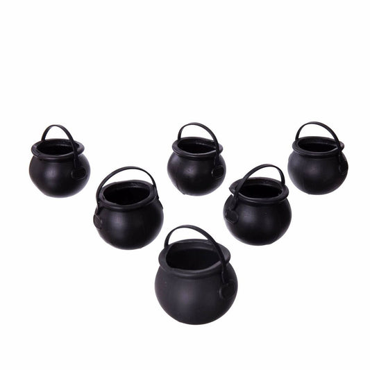 Αποκριάτικη Διακόσμηση My Other Me Mini Cauldrons Μαύρα Με λαβές (6 uds) (5 x 7 x 7 cm)