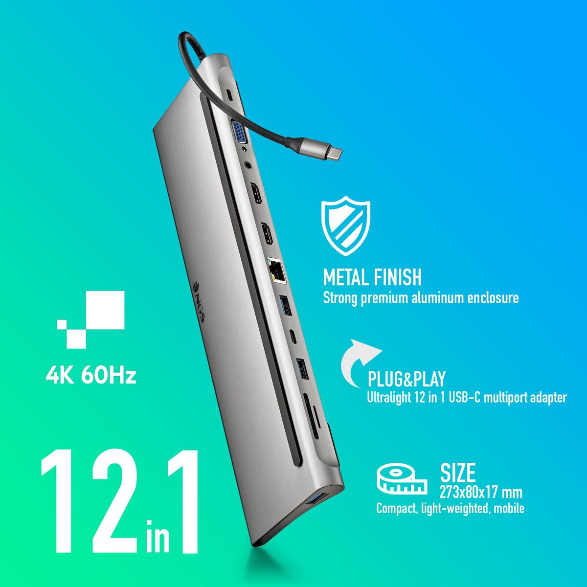 USB Hub NGS WONDERDOCK12 Γκρι Ασημί