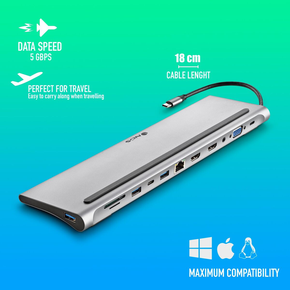 USB Hub NGS WONDERDOCK12 Γκρι Ασημί
