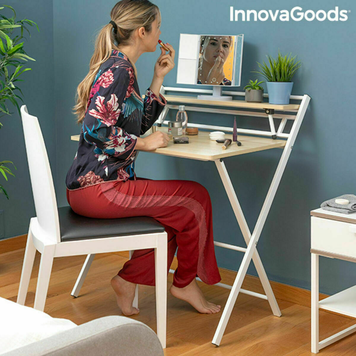 Πτυσσόμενο Γραφείο με Ράφι InnovaGoods Tablezy Πολύχρωμο Ξύλο (Ανακαινισμenα A)