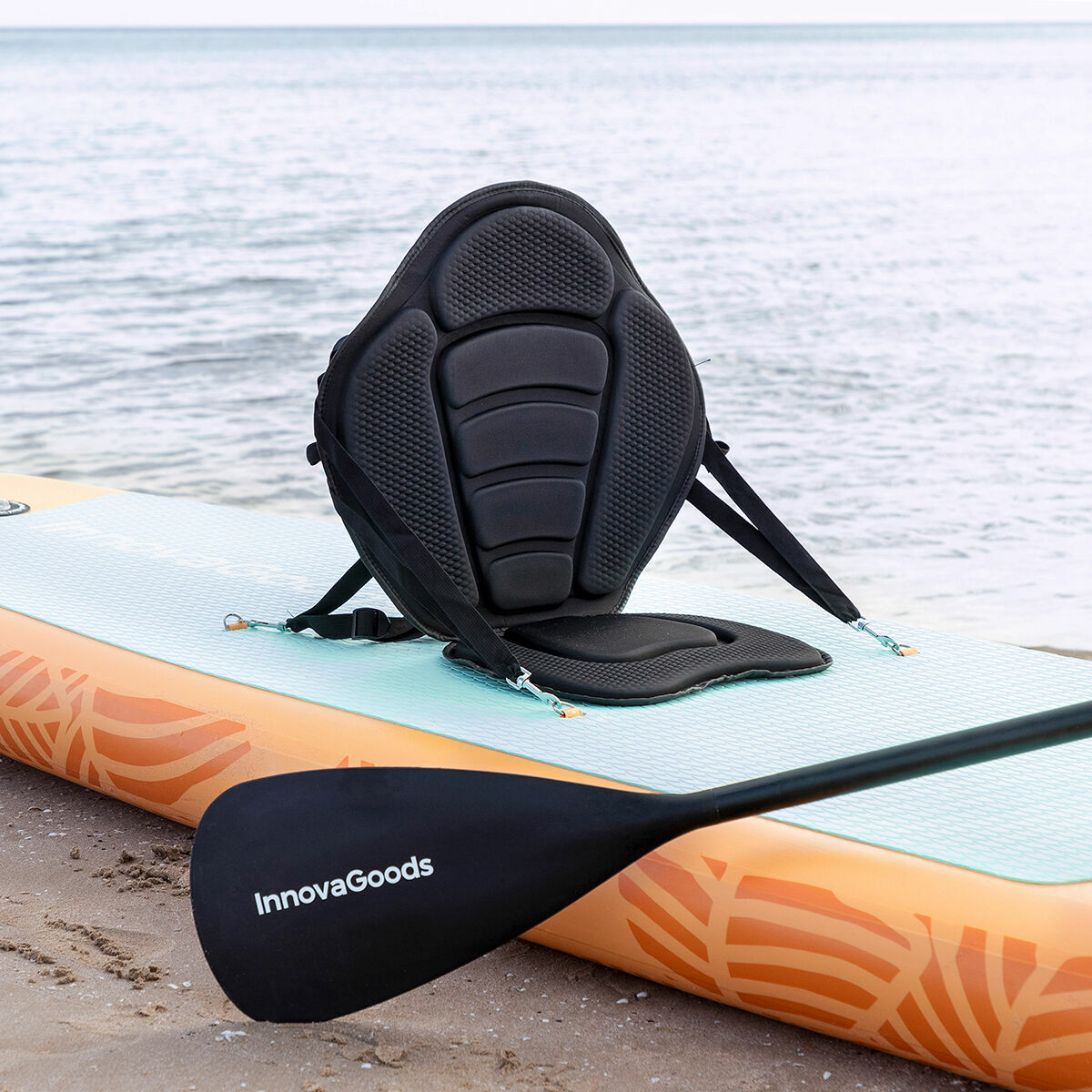 Φουσκωτή Κυματοσανίδα Paddle Surf 2 σε 1 με Κάθισμα και Αξεσουάρ Siros InnovaGoods Πορτοκαλί 10'5" 320 cm (Ανακαινισmenα A)