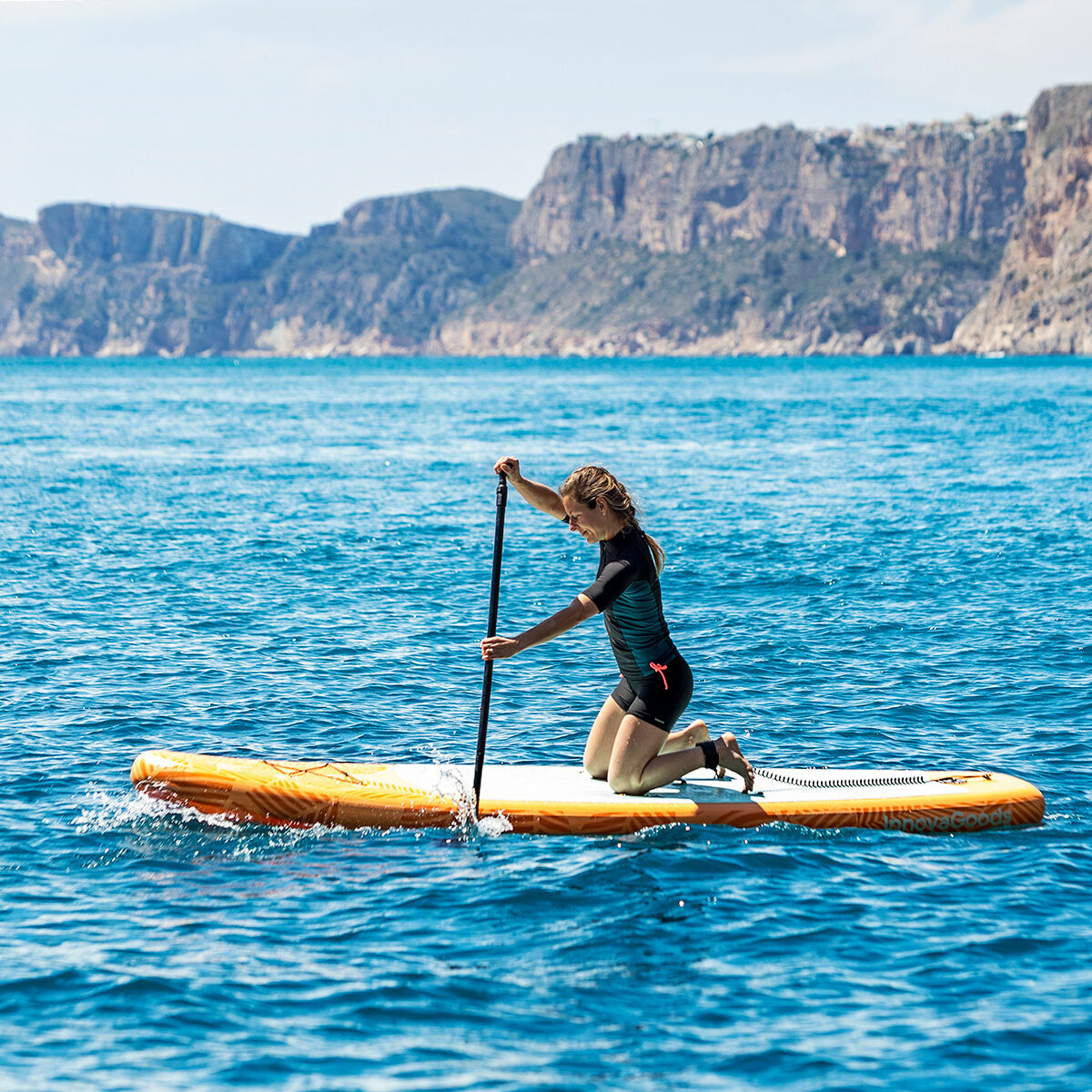 Φουσκωτή Κυματοσανίδα Paddle Surf 2 σε 1 με Κάθισμα και Αξεσουάρ Siros InnovaGoods Πορτοκαλί 10'5" 320 cm (Ανακαινισmenα A)