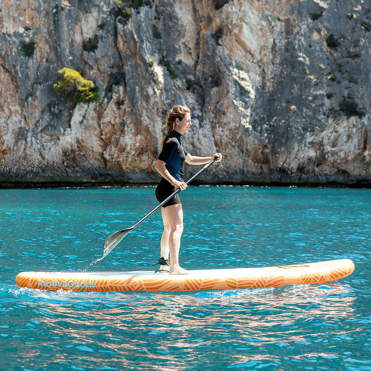 Φουσκωτή Κυματοσανίδα Paddle Surf 2 σε 1 με Κάθισμα και Αξεσουάρ Siros InnovaGoods Πορτοκαλί 10'5" 320 cm (Ανακαινισmenα A)