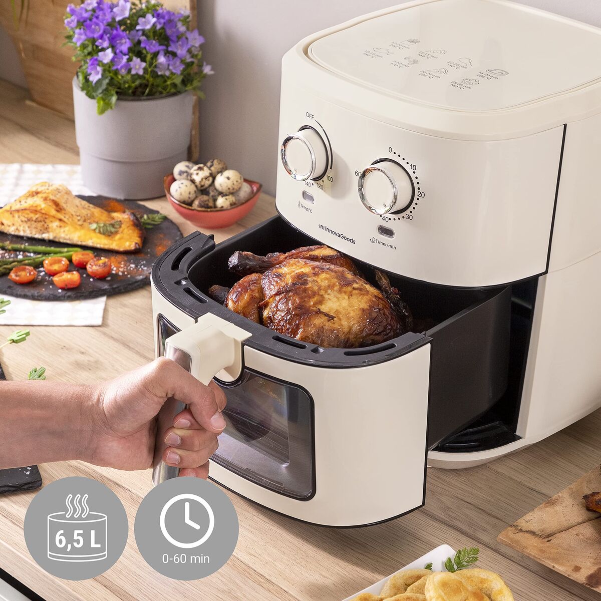 Φριτέζα με Αέρα InnovaGoods Κρεμ 6,5 L 1700 W Ανοξείδωτο ατσάλι (Ανακαινισμένα D)