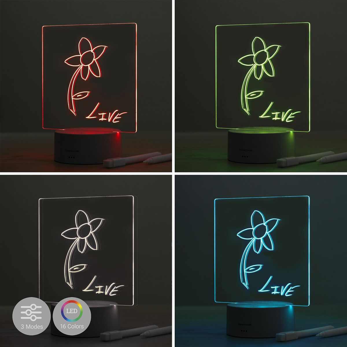Πίνακας Σημειώσεων και Μηνυμάτων LED InnovaGoods Γκρι Διαφανές (Ανακαινισμένα B)