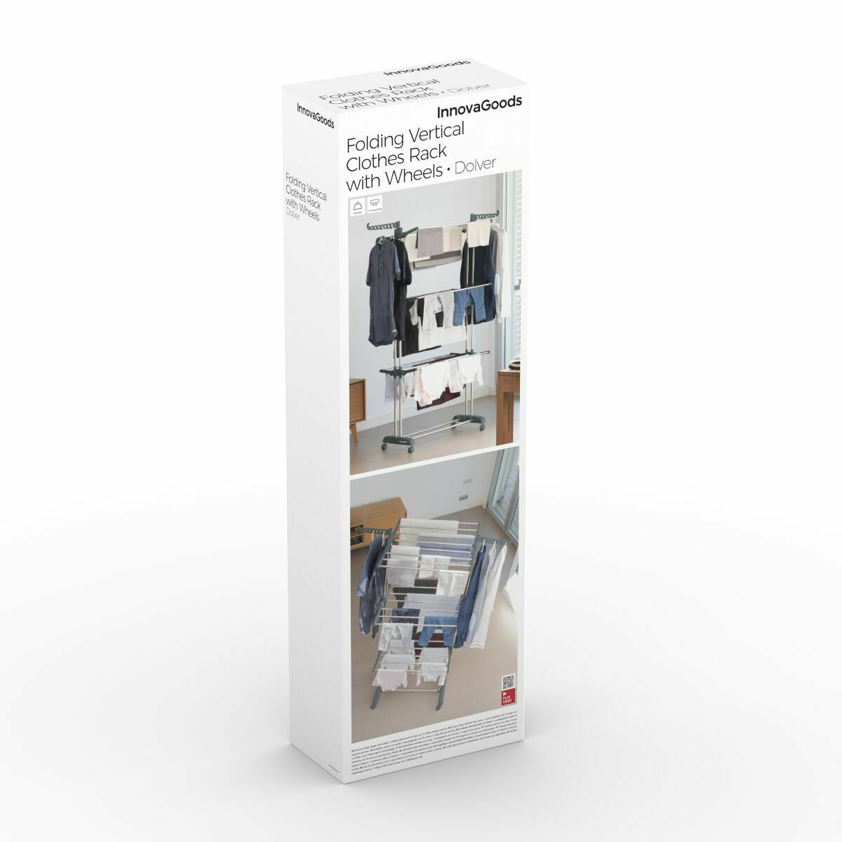 Pack Κάθετη Αναδιπλούμενη Απλώστρα Ρούχων με Ρόδες και Συσκευή για το Δίπλωμα των Ρούχων InnovaGoods