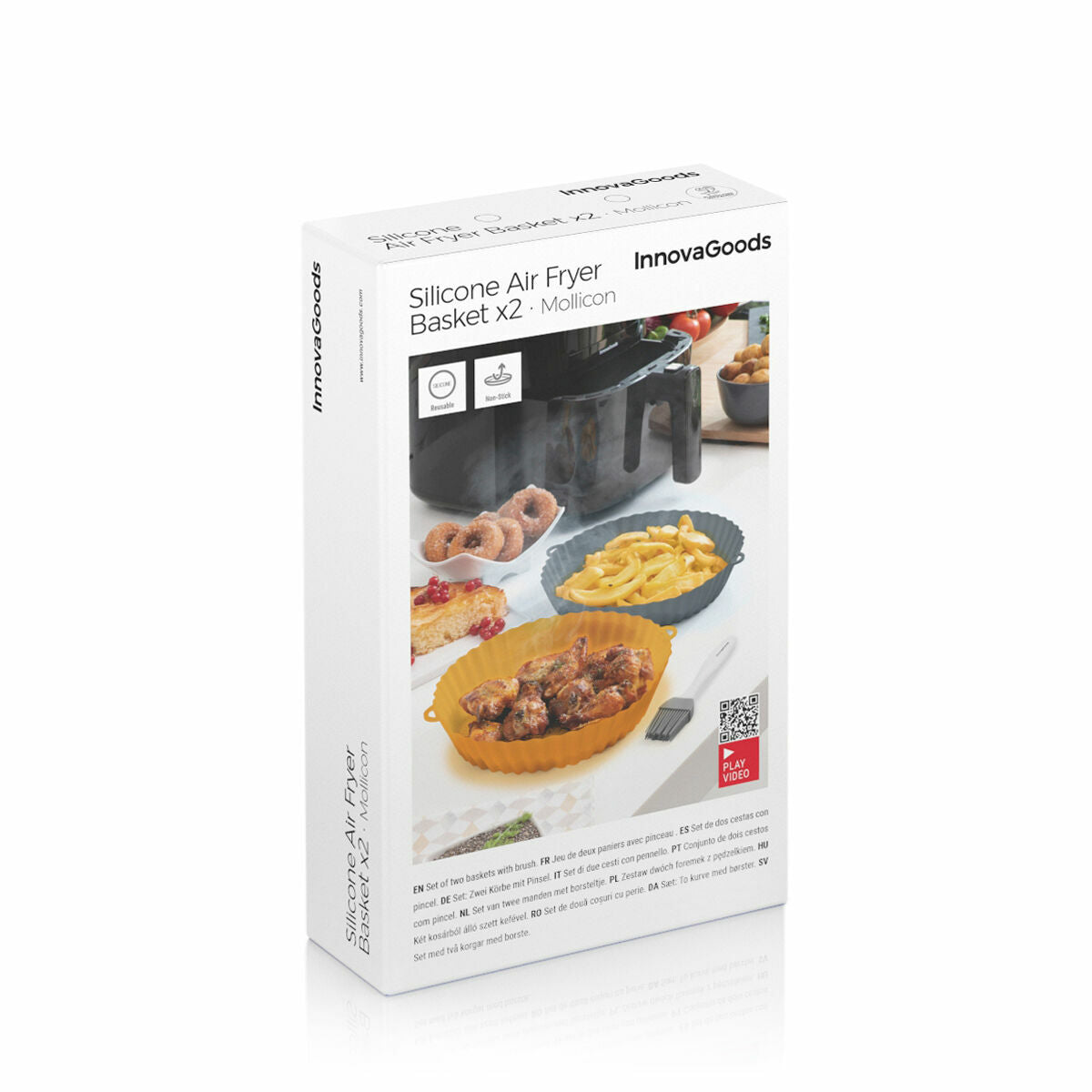 Pack Καλάθια Σιλικόνης με Βούρτσα για Φριτέζες Αέρα και Φριτέζα με Αέρα με Σχάρα, Αξεσουάρ και Βιβλίο Συνταγών InnovaGoods