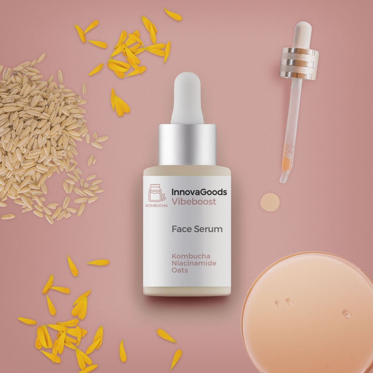 Σετ μασάζ προσώπου, ορός προσώπου Kombucha Vibeboost 30 ml & κρέμα προσώπου Kombucha Vibecare 50 ml InnovaGoods