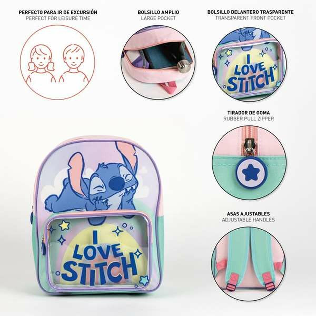 Σχολική Τσάντα Stitch Λιλά