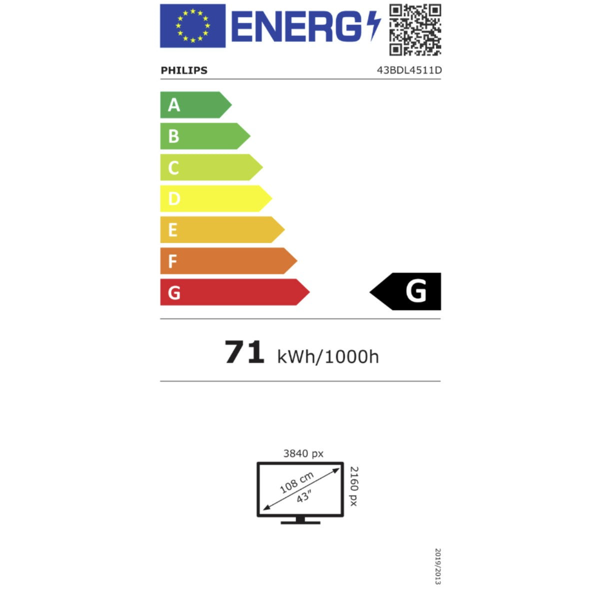 Οθόνη Videowall Philips 43BDL4511D/00 4K Ultra HD 43" 60 Hz LED