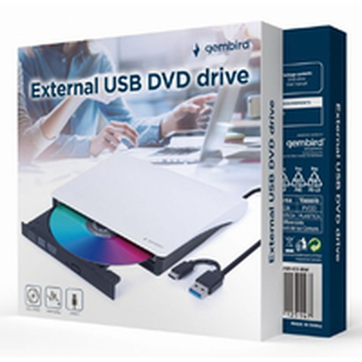 Εξωτερική Συσκευή Εγγραφής GEMBIRD DVD-USB-031-BW DVD-R 8x, DVD-R DL 8x, DVD-RW 8x, DVD-ROM 8x, DVD-RAM 5x, DVD+R 8x, DVD+R DL 8