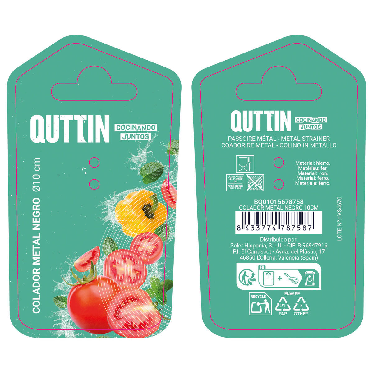 Σουρωτήρι Quttin Μαύρο Μέταλλο Ø 10 cm (24 Μονάδες)