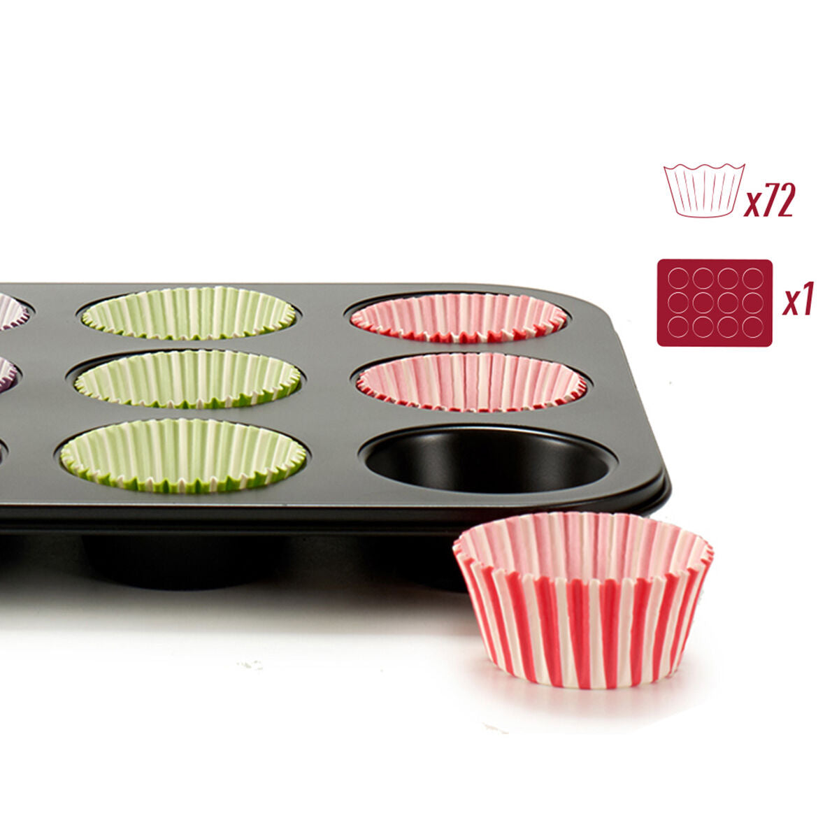 Καλούπια για Muffins Kinvara Μπλε Μαύρο Κόκκινο Πράσινο Μωβ Πολύχρωμο 7 x 7 x 3 cm 35 x 3 x 26,5 cm Δίσκος Φούρνου (12 Μονάδες)