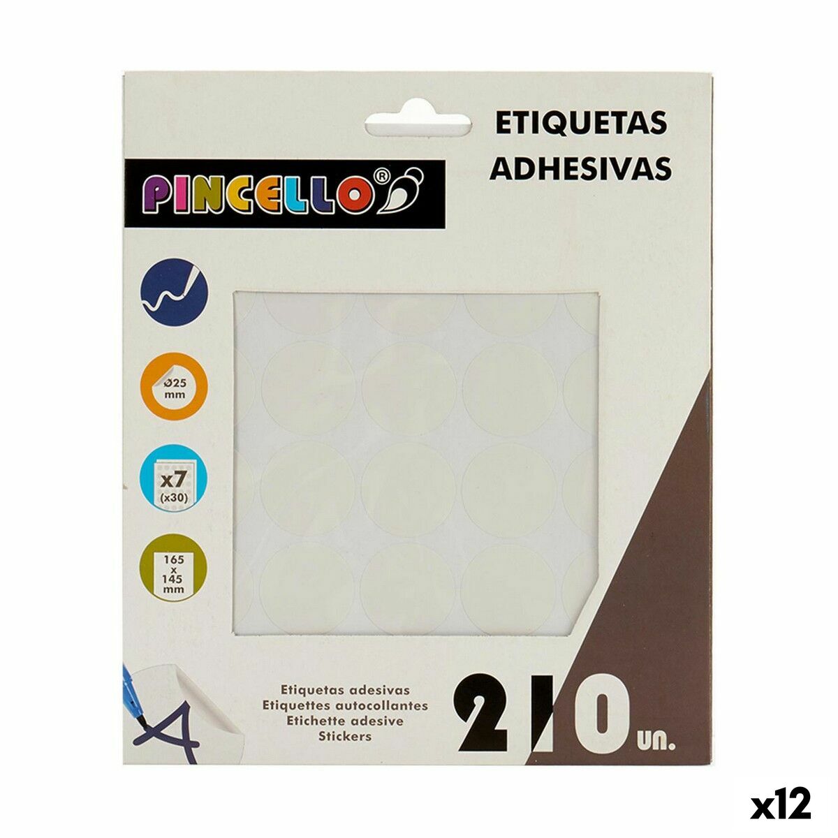 Κολλητικές ετικέτες Pincello Λευκό Ø 25 mm 17 x 4 x 19 cm (12 Μονάδες)