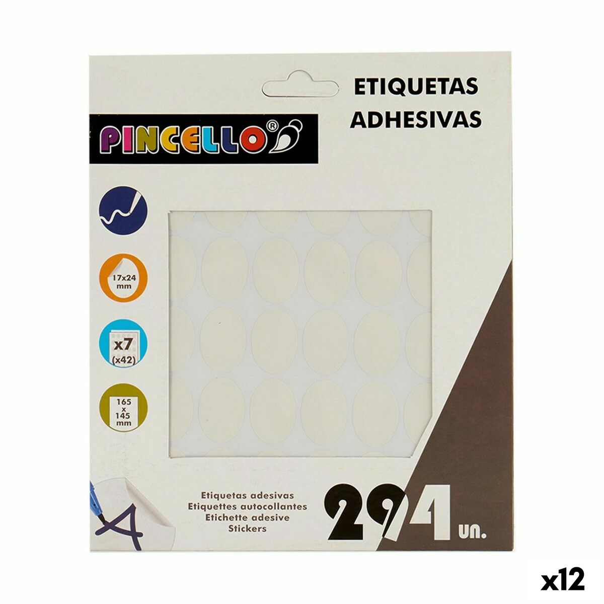 Κολλητικές ετικέτες Pincello Λευκό 17 x 4 x 19 cm 17 x 24 mm Οβάλ (12 Μονάδες)