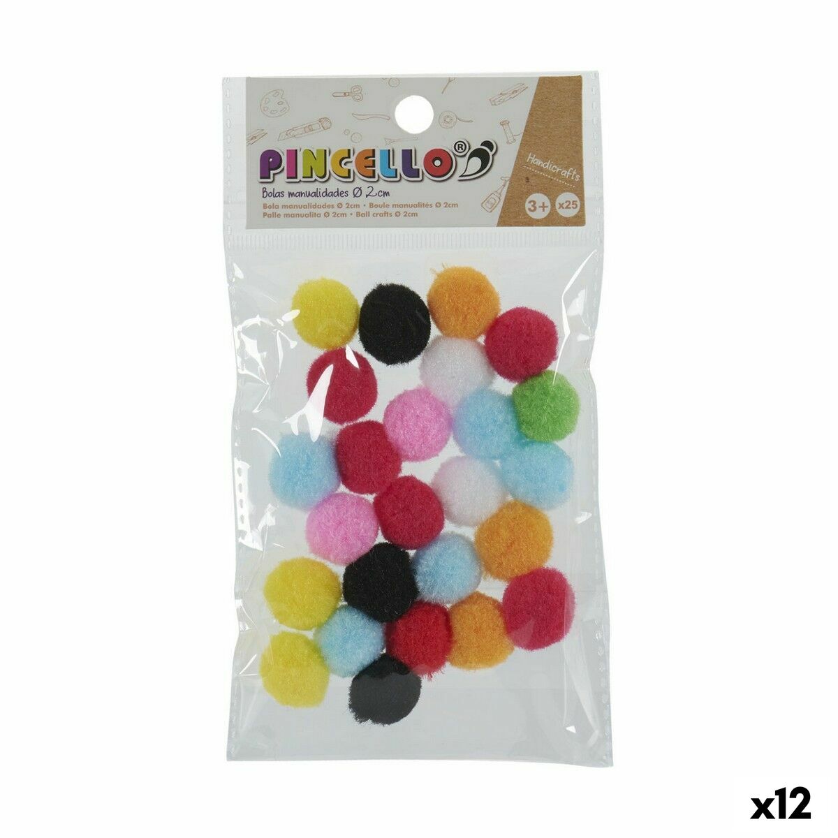 Υλικό Xειροτεχνίας Pincello Μπάλες Πολύχρωμο Ø 2 cm 12 Μονάδες