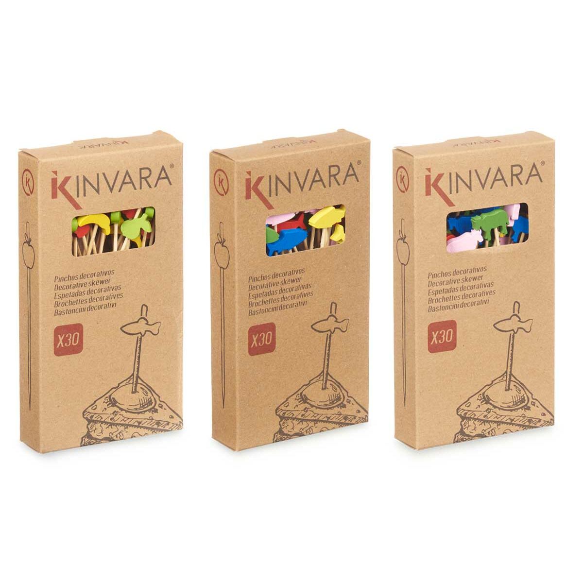 Σετ Σκευών για Σουβλάκια για Μπάρμπεκιου Kinvara Bamboo Ακίδα Διακοσμημένο (24 Μονάδες)