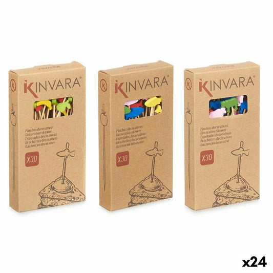 Σετ Σκευών για Σουβλάκια για Μπάρμπεκιου Kinvara Bamboo Ακίδα Διακοσμημένο (24 Μονάδες)