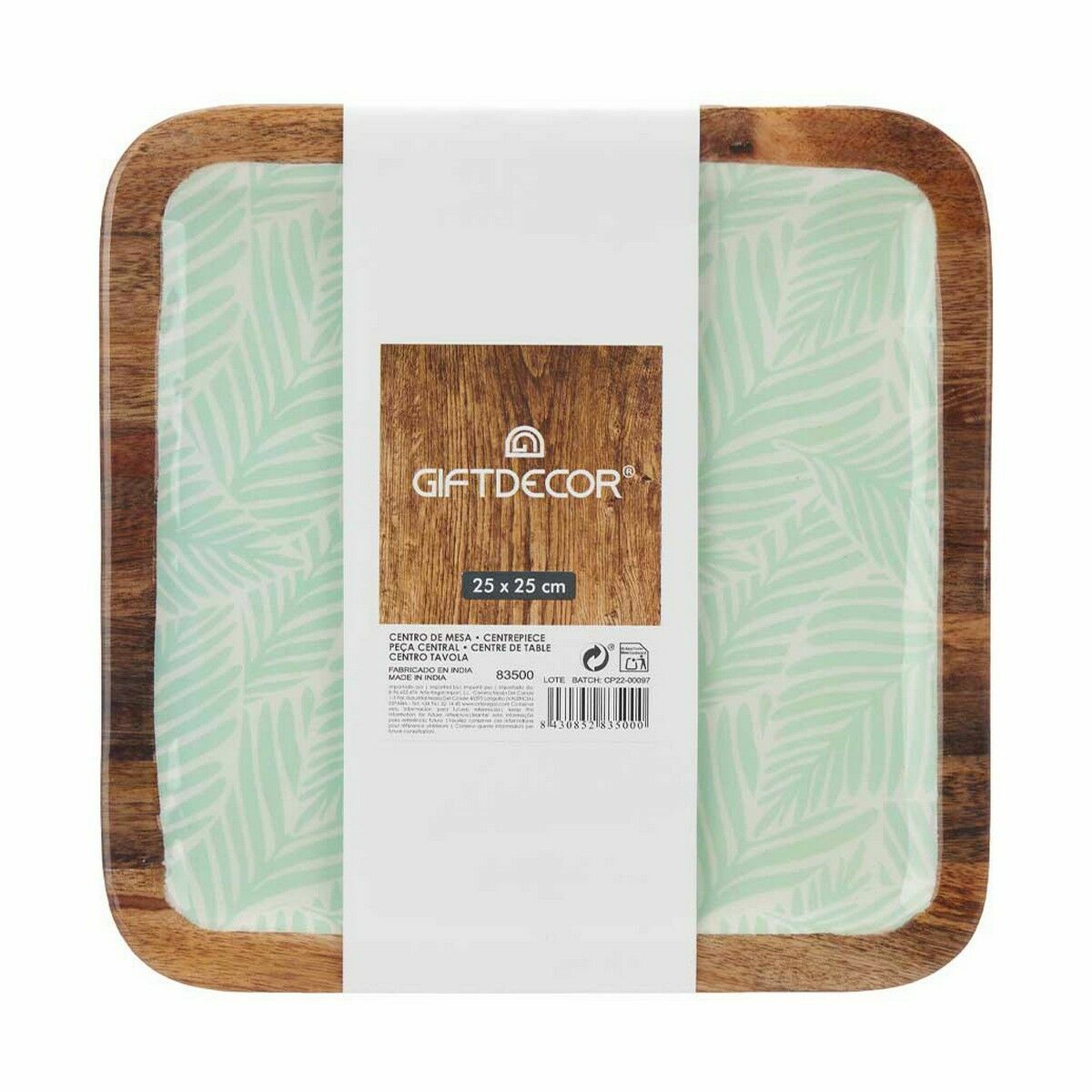 Κεντρικό Τραπεζιού Gift Decor Λευκό Καφέ Πράσινο πολυεστέρας Ρητίνη Ξύλο από Μάνγκο 25 x 25 cm 25,4 x 2,54 x 25,4 cm Φύλλο φυτού