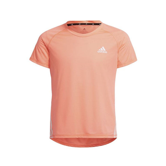 Παιδικό Μπλούζα με Κοντό Μανίκι Adidas Aeroready 3 Bandas Salmon