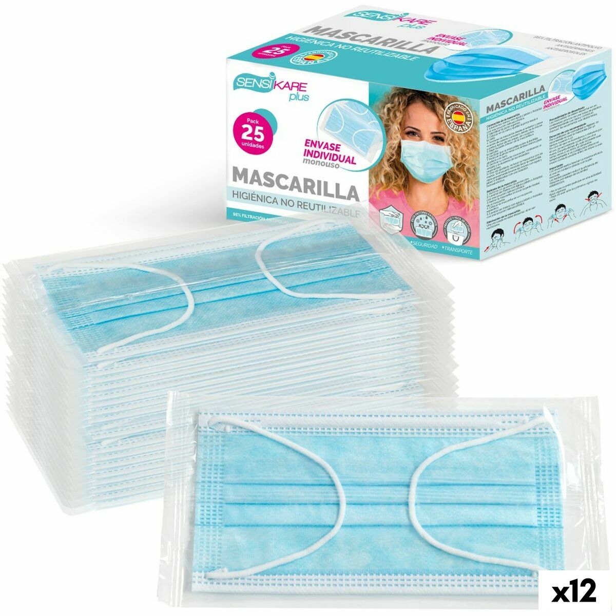 Box of hygienic masks SensiKare 25 Τεμάχια (12 Μονάδες)
