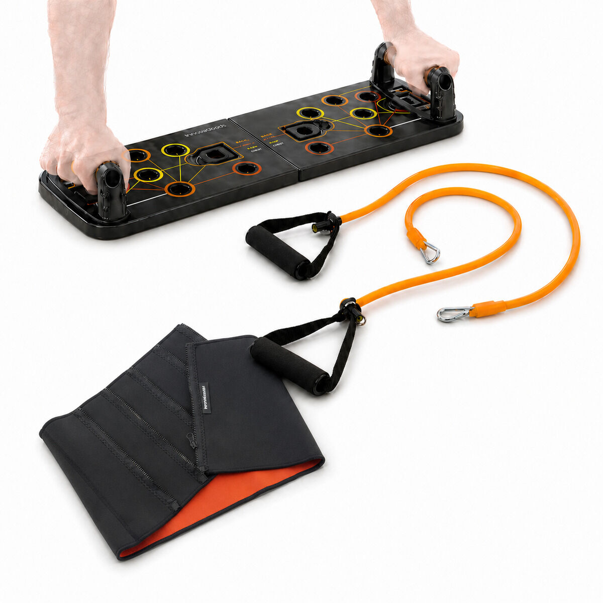 Σετ σανίδα push-up με λάστιχα αντίστασης, ζώνη σάουνα γυμναστικής & οδηγός InnovaGoods