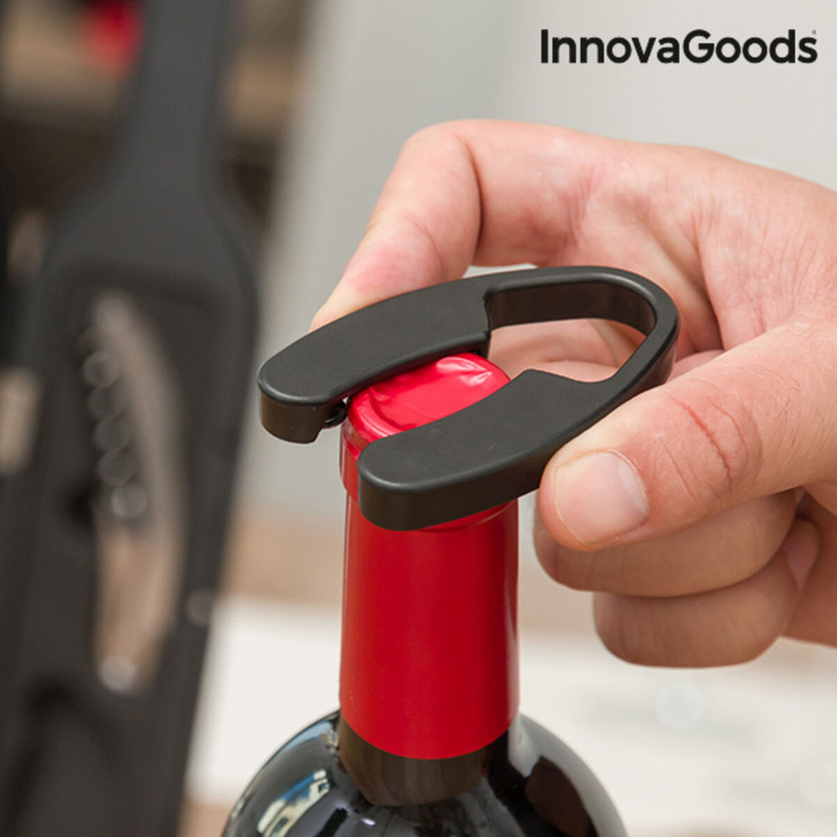 θήκη κρασιού Μπουκάλι InnovaGoods Μαύρο Μέταλλο Ανοξείδωτο ατσάλι (Ανακαινισμenα B)
