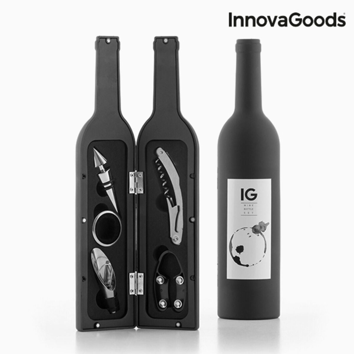 θήκη κρασιού Μπουκάλι InnovaGoods Μαύρο Μέταλλο Ανοξείδωτο ατσάλι (Ανακαινισμenα B)